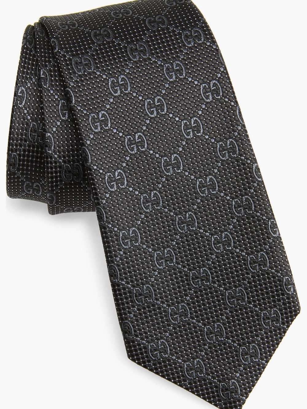 Authentic Gucci Black Textured GG Silk Tie